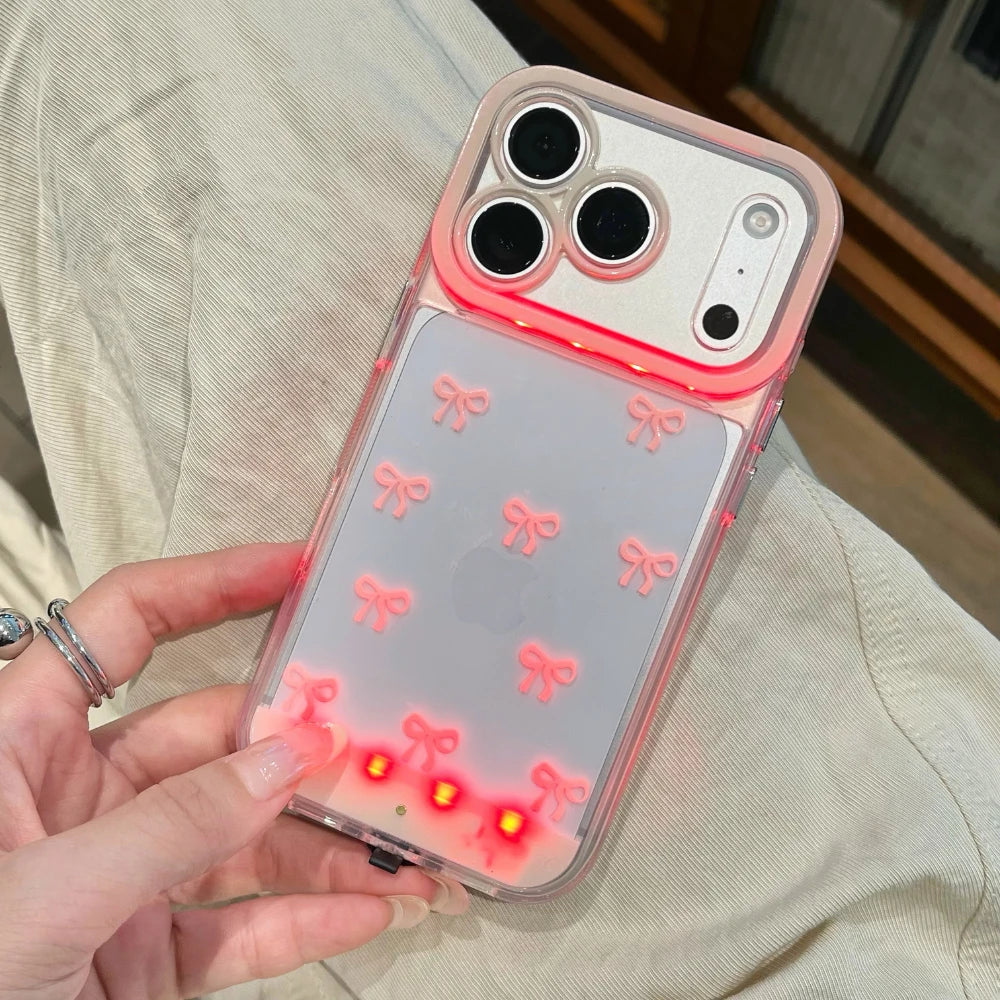 Change Color Luminous Call Light up Flash Bowknot Phone Case for Iphone 16 15 13 12 11 14 17 Pro Max plus Air Shockproof Cover